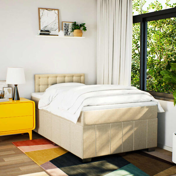 vidaXL Lova su spyruoklėmis ir čiužiniu, kreminė, 120x200 cm, audinys