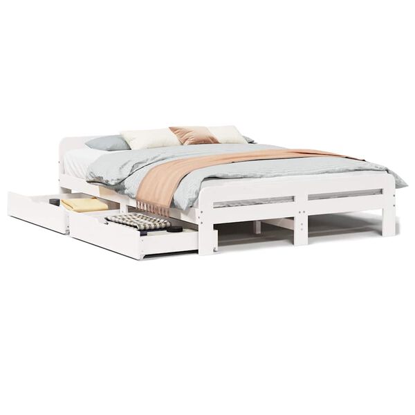 vidaXL Lovos rėmas be čiužinio, baltas, 140x200cm, pu&scaron;ies masyvas