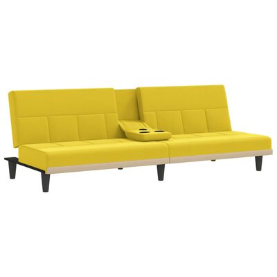 vidaXL Sofa-lova su puodelių laikikliais, šviesiai geltona, audinys