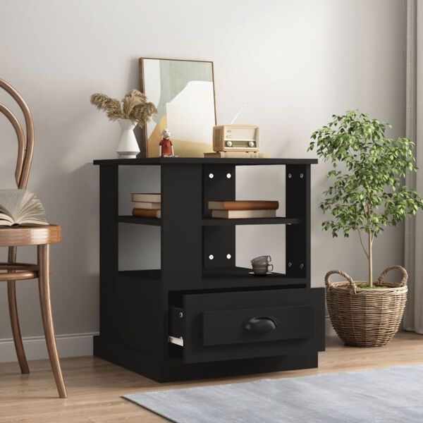 vidaXL &Scaron;oninis staliukas, juodos spalvos, 50x50x60cm, apdirbta mediena