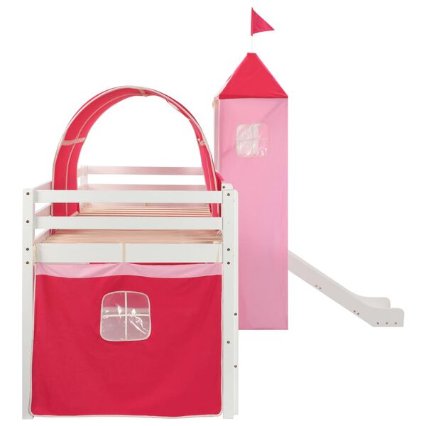 vidaXL Vaiki&scaron;kos dviauk&scaron;tės lovos rėmas, su čiuožykla ir kopėčiomis, 208x230cm