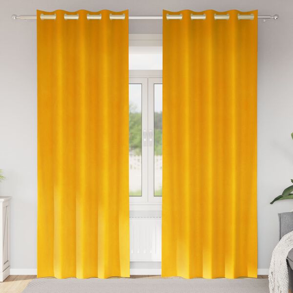 vidaXL Užtemdymo užuolaidos 2 pcs Garučių geltona 140 x 225 cm Aksomas
