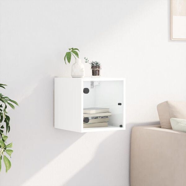 vidaXL Naktinė spintelė su stiklinėmis durelėmis, balta, 35x37x35cm