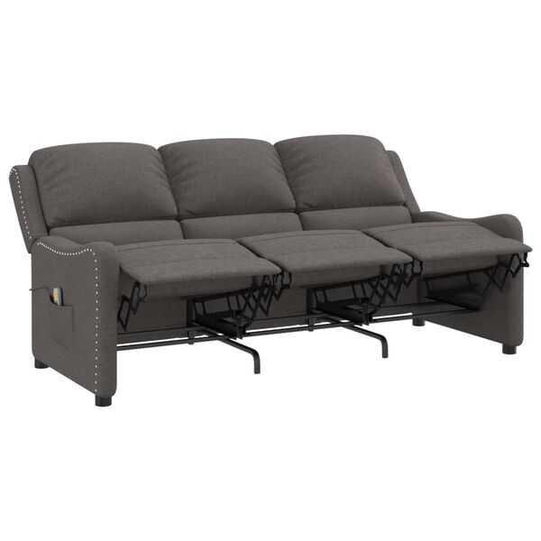 vidaXL Trivietis atlošiamas masažinis krėslas, tamsiai pilkas, audinys