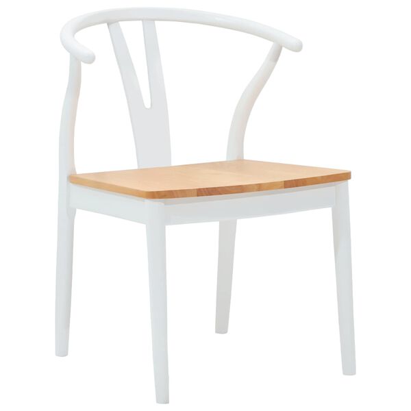 vidaXL Valgomasis krėslas 2 pcs Balta ir Natūrali Kietas gumos medis