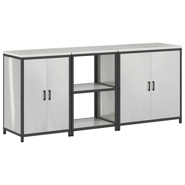 vidaXL Virtuvės saugojimo rinkinys su lentyna 3 pcs Sidabro Plienas