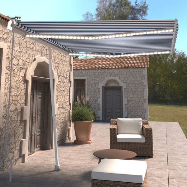 vidaXL Rankiniu būdu ištraukiama markizė, mėlyna ir balta, 300x250cm