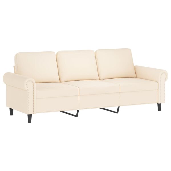 vidaXL Trivietė sofa su pagalvėmis, kreminės spalvos, 180cm, aksomas