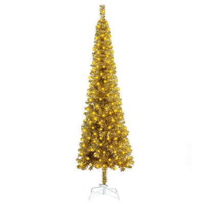 vidaXL Plona apšviesta Kalėdų eglutė, auksinės spalvos, 210cm
