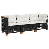vidaXL Trivietė sodo sofa su pagalvėlėmis, juodos spalvos, poliratanas