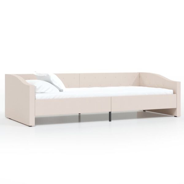 vidaXL Lova su USB i&scaron;vestimi, kreminės spalvos, 90x200cm, audinys