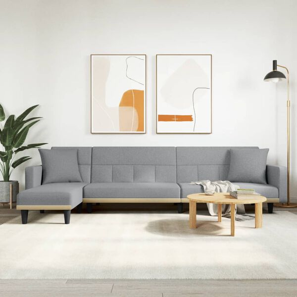 vidaXL L formos sofa-lova, &scaron;viesiai pilka, 275x140x70cm, audinys