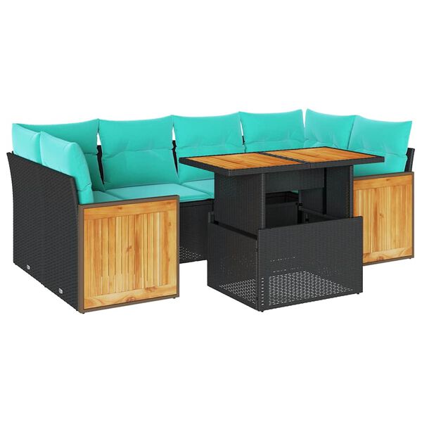 vidaXL Sodo komplektas su pagalvėlėmis, 7 dalių, poliratanas/akacija