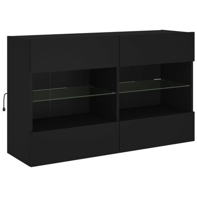 vidaXL Sieninė TV spintelė su LED lemputėmis, juoda, 98,5x30x60,5cm