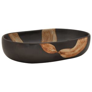 vidaXL Praustuvas ant stalvir&scaron;io, juodas, 59x40x14cm, keramika, ovalus