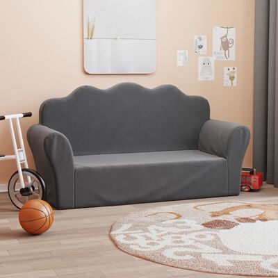 vidaXL Vaikiška dvivietė sofa, antracito spalvos, minkštas pliušas