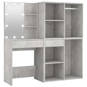 vidaXL Kosmetinis staliukas su LED ir 2 spintelėmis, pilkas, mediena