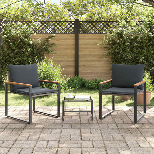 vidaXL Baldų komplektai 3 pcs Pilka ir tamsiai pilka Ratanas