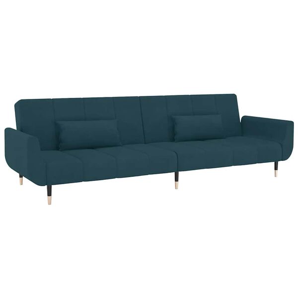 vidaXL Dvivietė sofa-lova su dvejomis pagalvėmis, mėlyna, aksomas