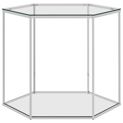 vidaXL Kavos staliukas, sidabrinis, 60x53x50cm, plienas ir stiklas