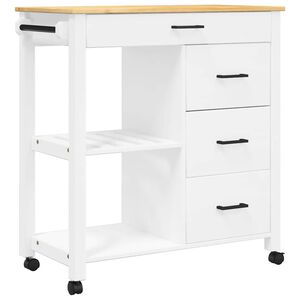 vidaXL Virtuvės vežimėlis MONZA, 84x40x88,5cm, baltas, pu&scaron;ies medienos masyvas