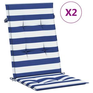 vidaXL Kėdės pagalvėlės, 2vnt., mėlynos/baltos, audinys, dryžuotos