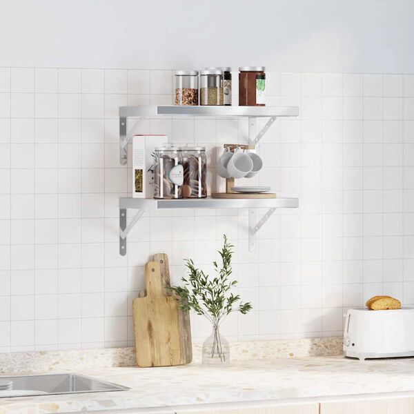 vidaXL Sieninės lentynos, 2vnt., sidabrinės, 50x30cm, plienas