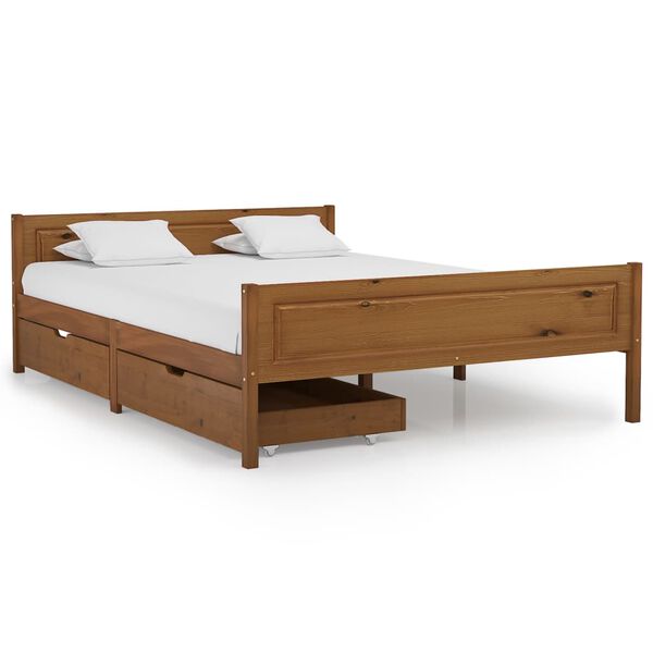 vidaXL Lovos rėmas su 2 stalčiais, medaus rudas, 140x200cm, pu&scaron;is