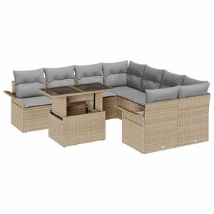 vidaXL Sodo Sofų Rinkinys su pagalve 9 pcs Smėlio Poli ratanas