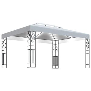 vidaXL Pavėsinė su lemputėmis LED ir dvigubu stogu, baltos, 3x4m