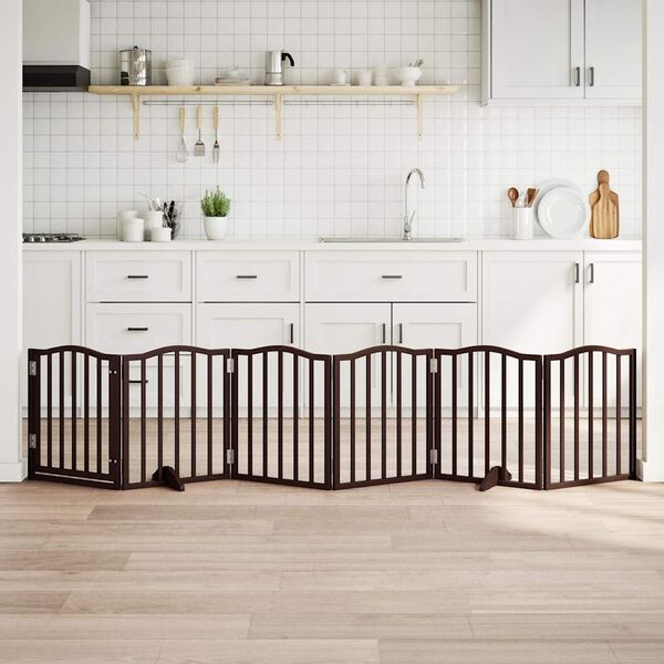 vidaXL Varteliai šunims su durimis, 6 segmentai, rudi, 300cm, tuopa