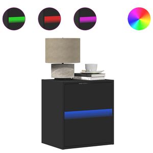 vidaXL Prie sienos montuojama naktinė spintelė su LED, juoda