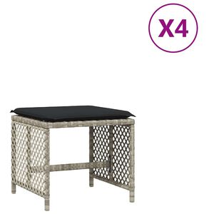 vidaXL Taburetės su pagalvėmis, 4vnt., pilkos, 41x41x36cm, poliratanas