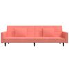 vidaXL Dvivietė sofa-lova su pagalvėmis ir pakoja, rožinė, aksomas