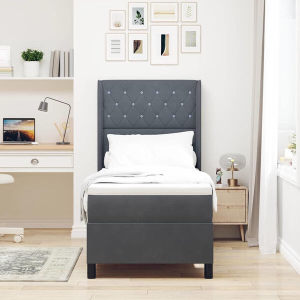 vidaXL LED dėžės spyruoklinė lova su čiužiniu „Argyle“ Tamsiai pilka