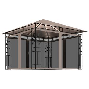 vidaXL Pavėsinė su tinkleliu nuo vabzdžių ir lemputėmis LED, taupe