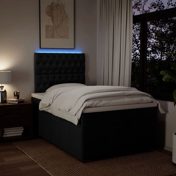 vidaXL Lova su spyruoklėmis ir čiužiniu, juoda, 120x200 cm, audinys