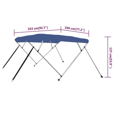vidaXL Bimini viršaus stogelis, mėlynas, 243x196x137cm, 4 lankų rėmas