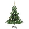 vidaXL Dirbtinis normandi&scaron;kas kėnis su LED/žaisliukais, žalias, 150cm