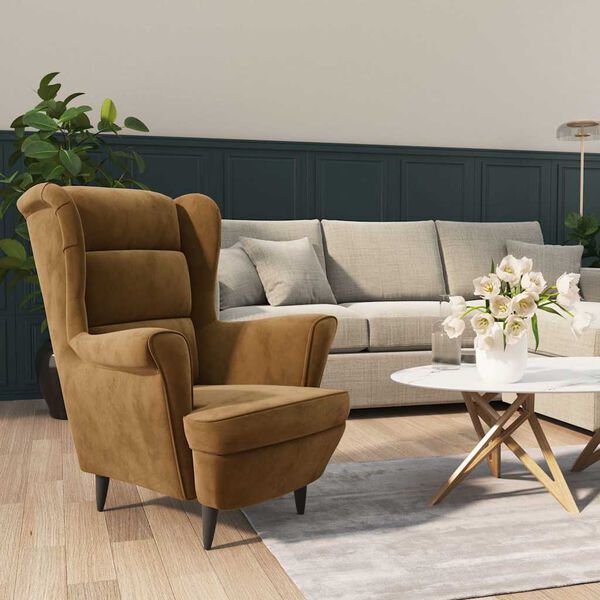 vidaXL Krėslas, rudos spalvos, aksomas