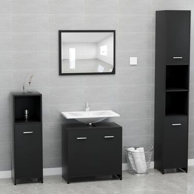 vidaXL Vonios kambario baldų komplektas, juodas, apdirbta mediena