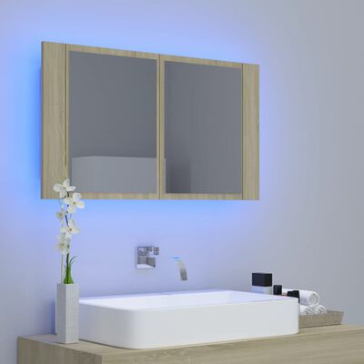 vidaXL Veidrodinė vonios spintelė su LED, ąžuolo, 80x12x45cm, akrilas