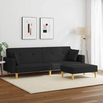 vidaXL Dvivietė sofa-lova su pakoja, juodos spalvos, audinys
