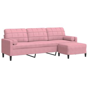 vidaXL Trivietė sofa su pakoja, rožinės spalvos, 210cm, aksomas