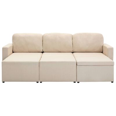vidaXL Trivietė modulinė sofa-lova, kreminės spalvos, audinys