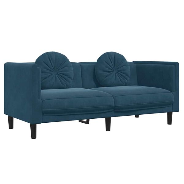 vidaXL Dvivietė sofa su pagalvėlėmis, mėlynos spalvos, aksomas