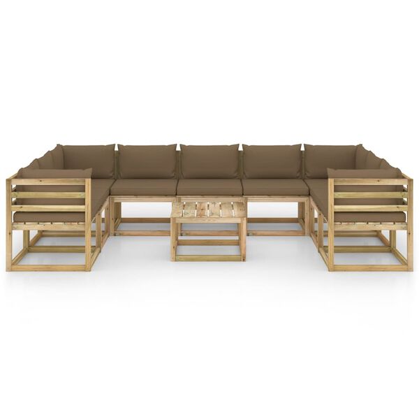 vidaXL Sodo komplektas su pagalvėlėmis, 10 dalių, impregnuota pu&scaron;is