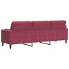 vidaXL Trivietė sofa su pagalvėlėmis, raudonojo vyno, 210cm, aksomas