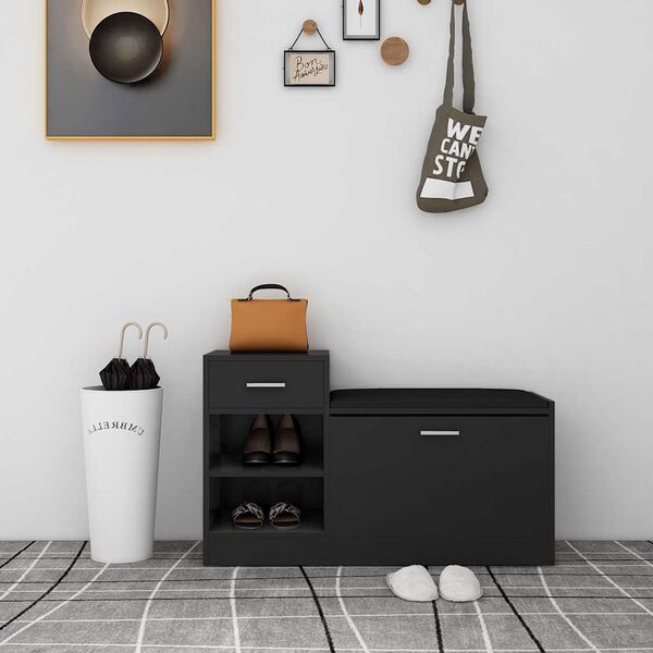 vidaXL Batų suoliukas, juodas, 94,5x31x57cm, apdirbta mediena