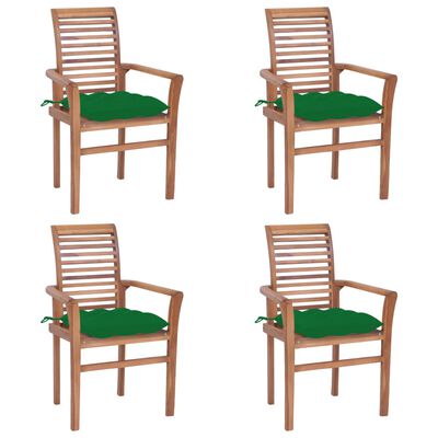 vidaXL Valgomojo kėdės su žaliomis pagalvėlėmis, 4vnt., tikmedis